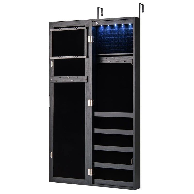 Wall or Door Mounted Jewelry Cabinet with Full-Length Mirror and LED Lights by DirectDeals