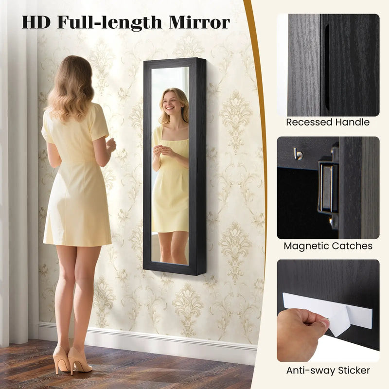 Wall or Door Mounted Jewelry Cabinet with Full-Length Mirror and LED Lights by DirectDeals