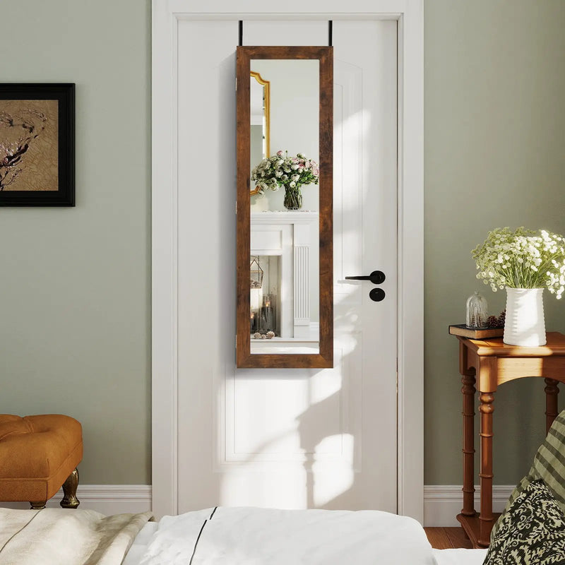Wall or Door Mounted Jewelry Cabinet with Full-Length Mirror and LED Lights by DirectDeals