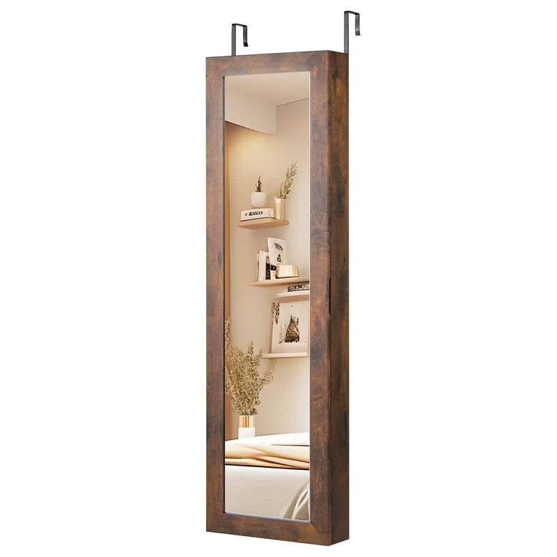 Wall or Door Mounted Jewelry Cabinet with Full-Length Mirror and LED Lights by DirectDeals