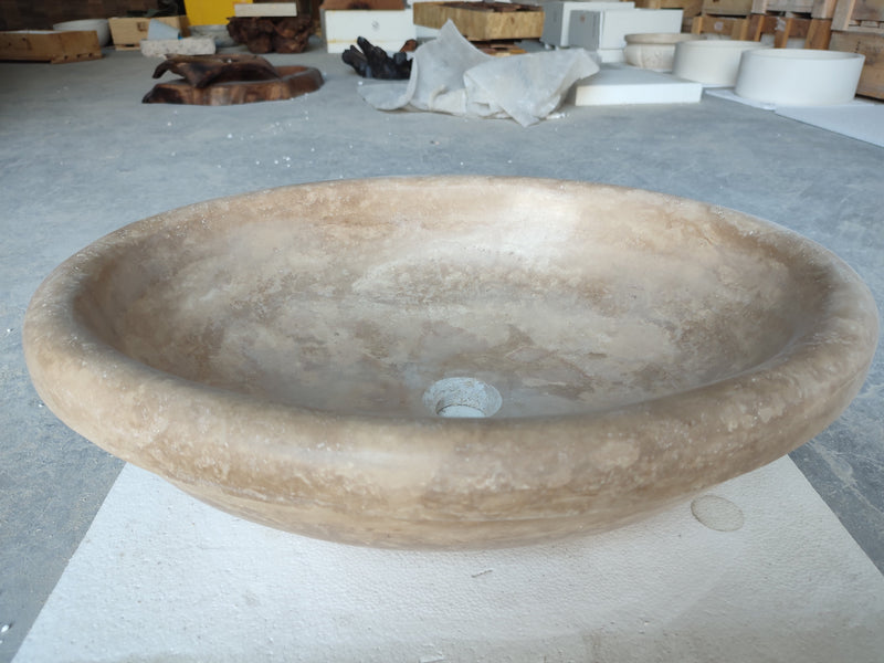 Walnut Travertine Natural Stone Vessel Sink Honed and Filled (W)17" (L)21" (H)6" by GobekDesign