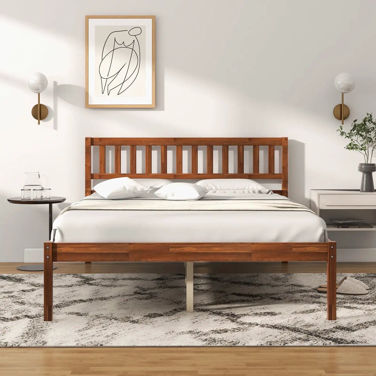 Twin/Full/Queen Size Wood Bed Frame with Headboard and Slat Support by DirectDeals