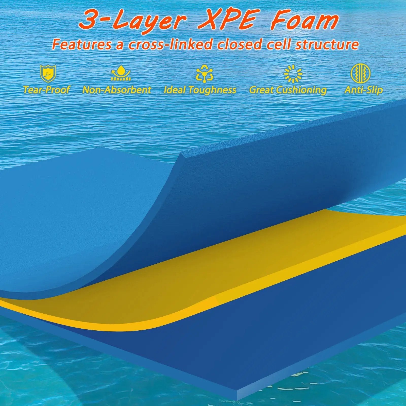 7 Inches x 2 Inches Water Mat with Safety Tether and Pillow Design for Lake and Pool-Blue by DirectDeals