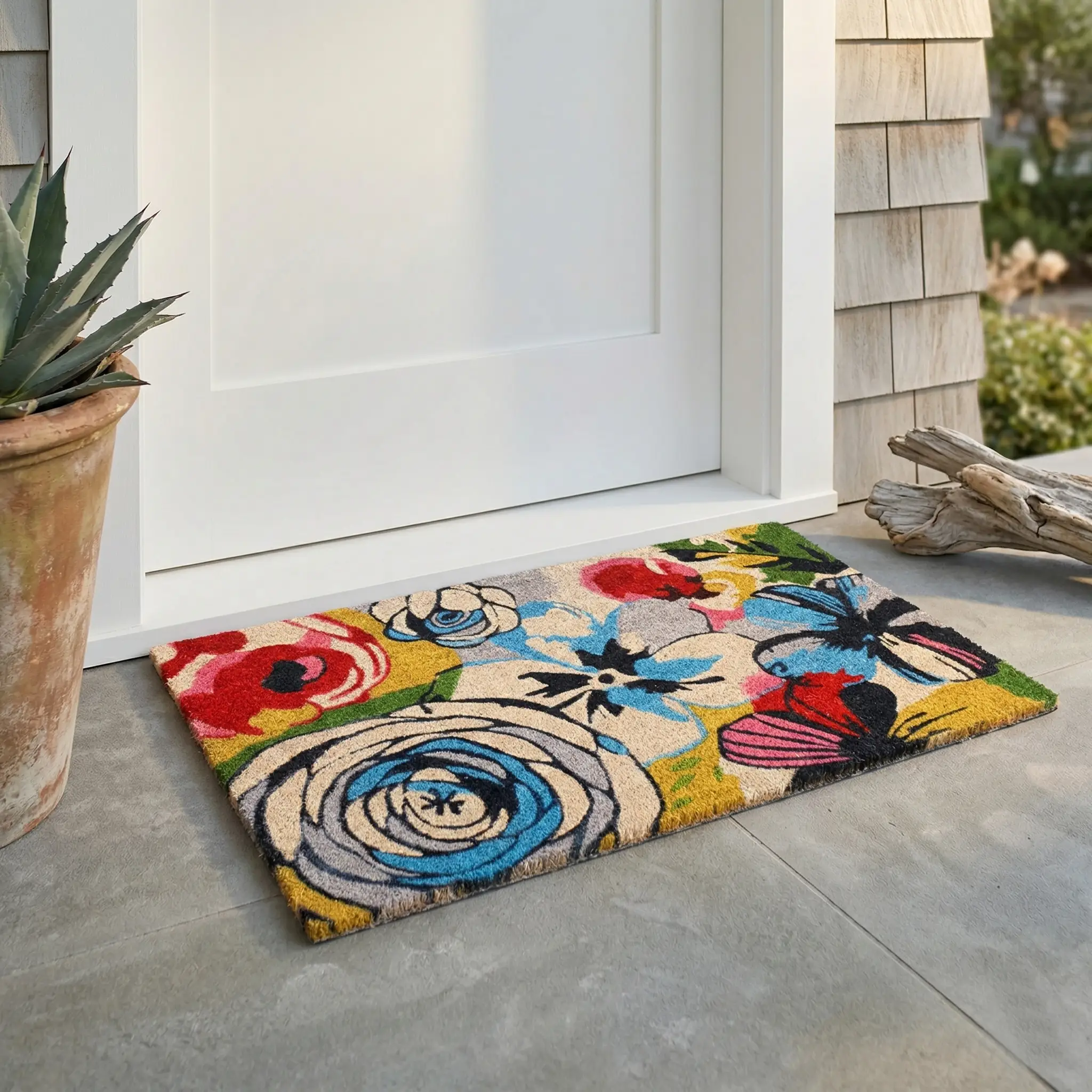 Watercolor Floral Coir Doormat by Fab Habitat