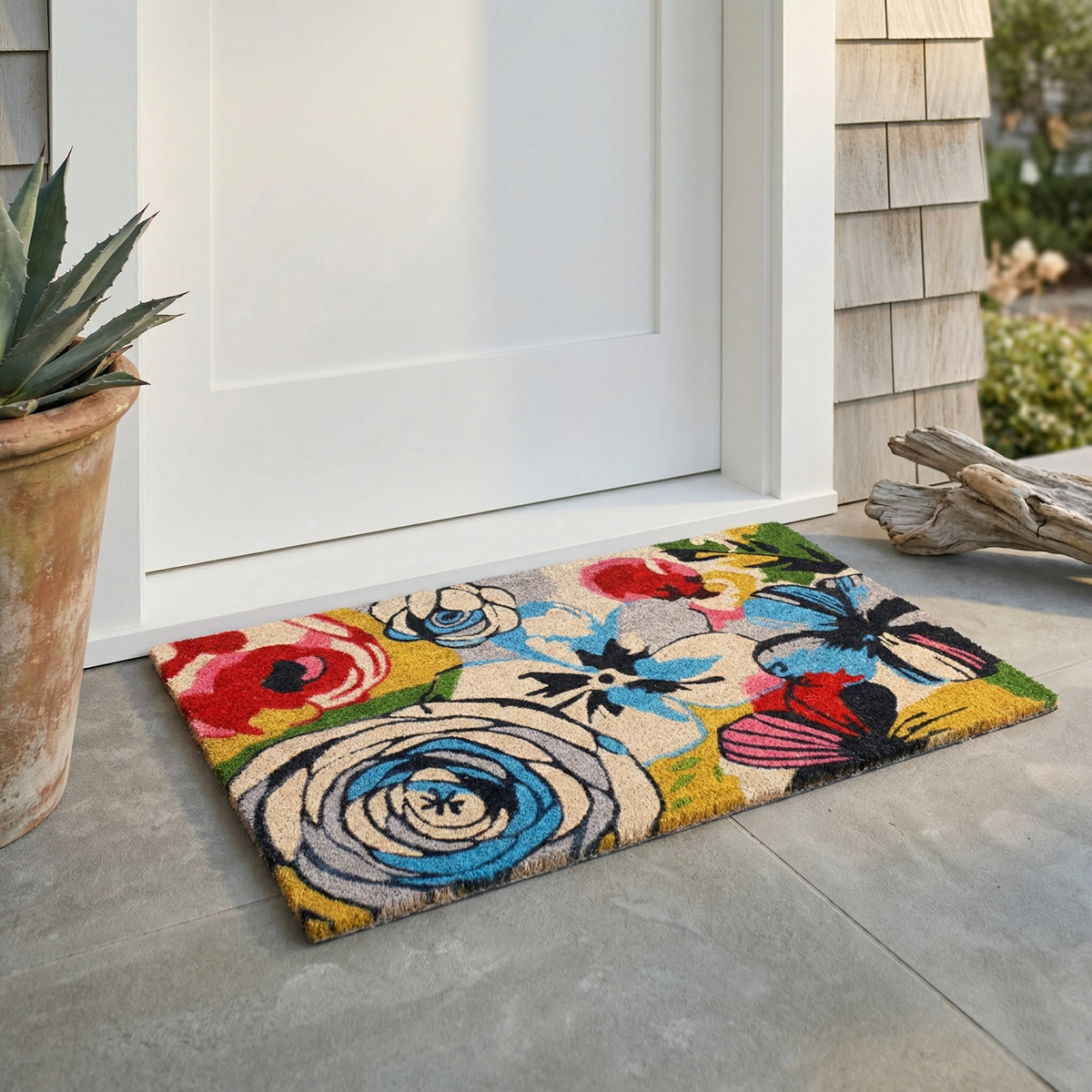 Watercolor Floral Multicolor Coir Doormat