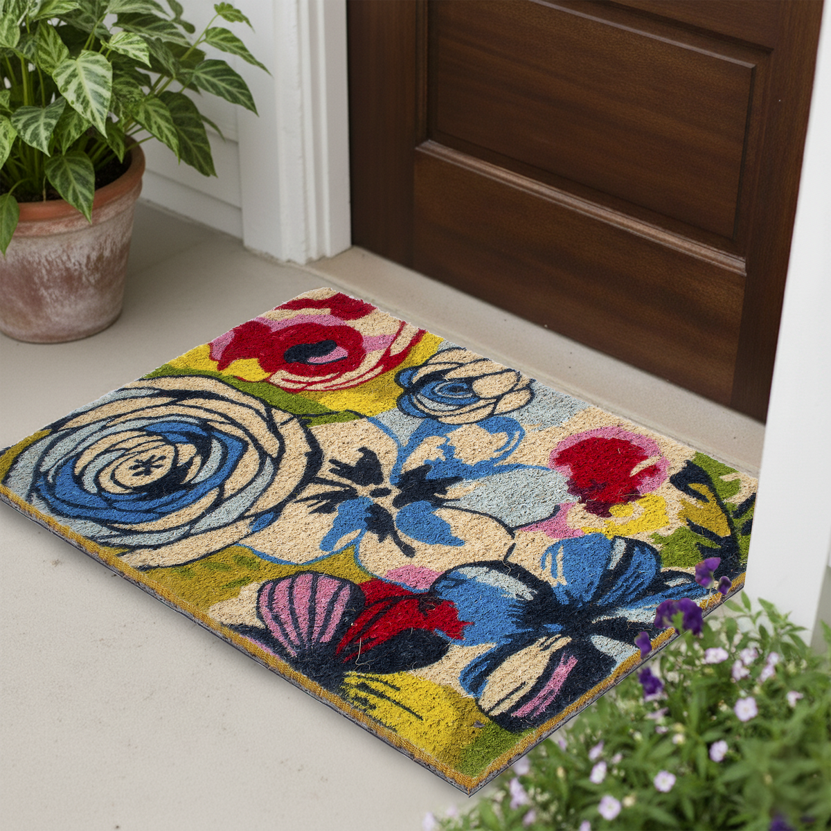 Watercolor Floral Multicolor Coir Doormat, photo 6 of 23