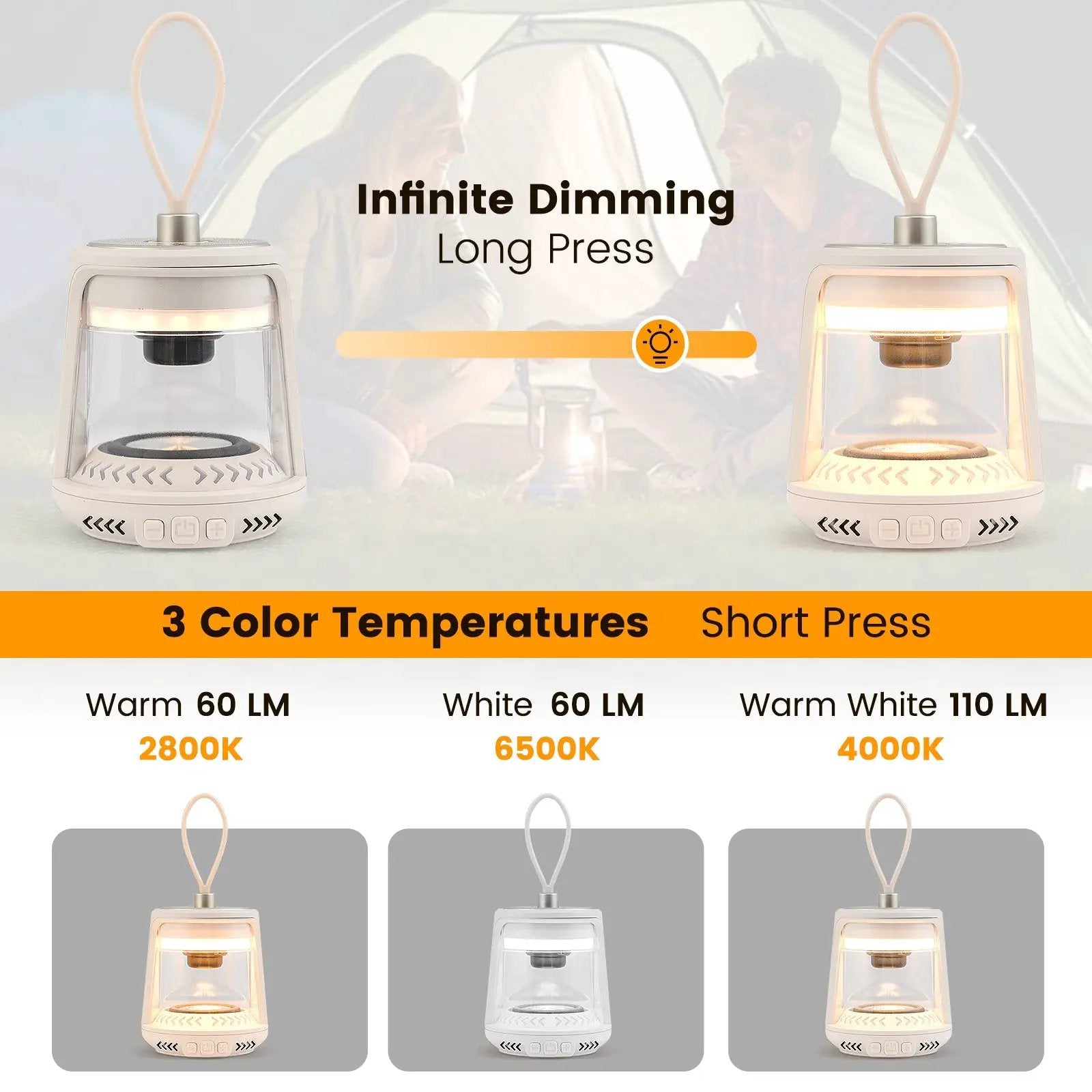 Outdoor Waterproof Camping Lantern Speaker with 3 LED Light Colors by DirectDeals