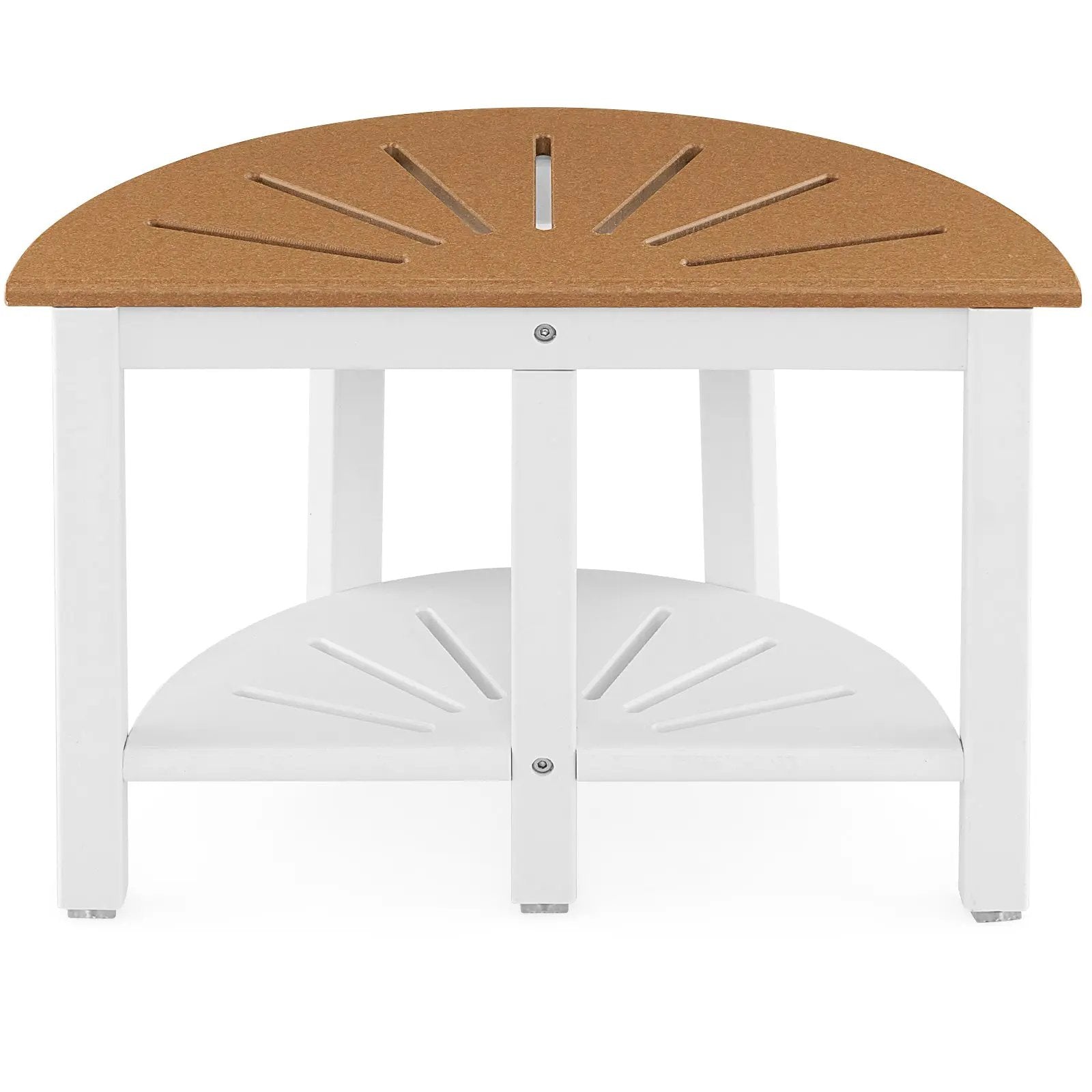 Waterproof HDPE Shower Bench with Semicircular Seat and Storage Shelf-Brown by DirectDeals