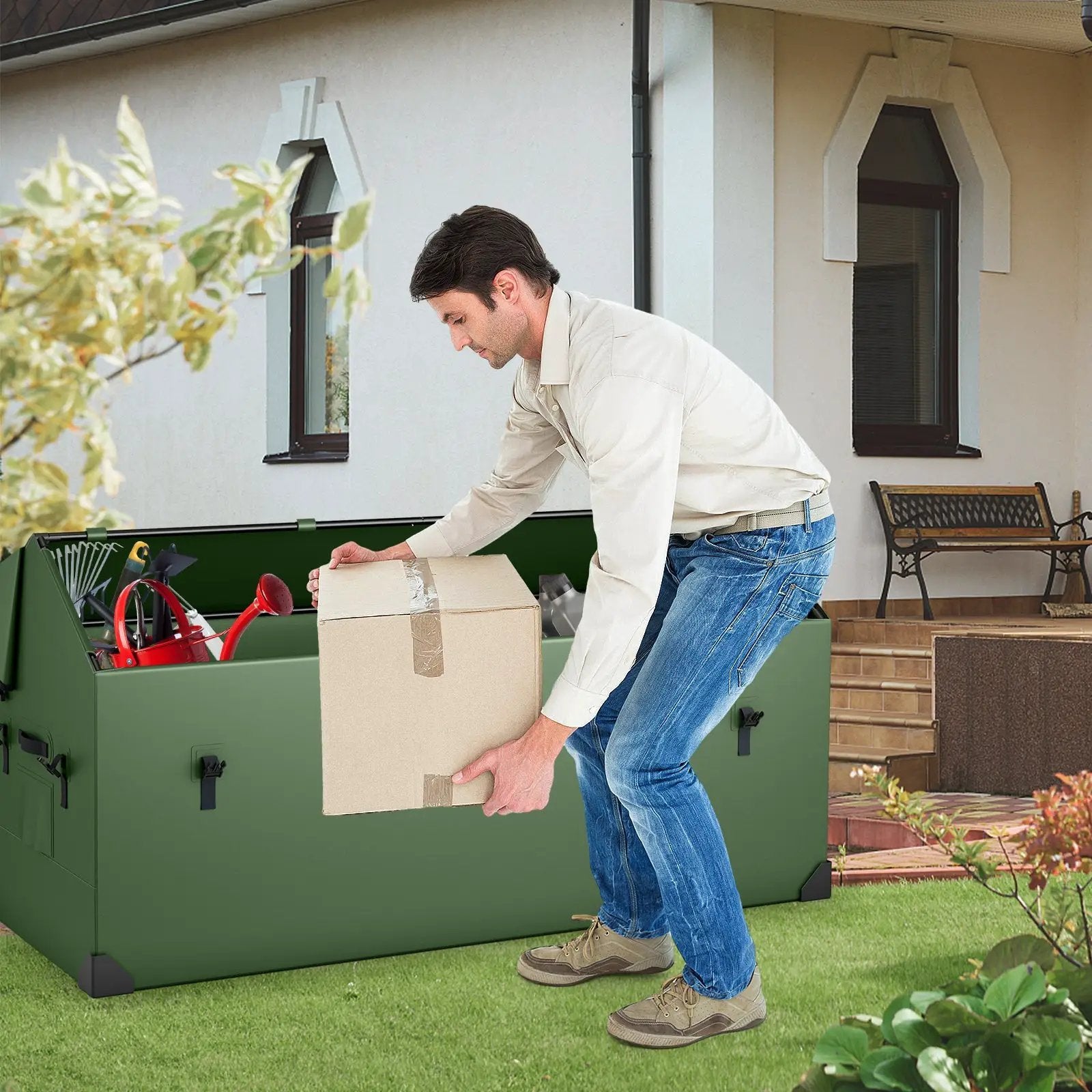Waterproof Outdoor Storage Box with Ventilated Window Adjustable Snap-Green by DirectDeals