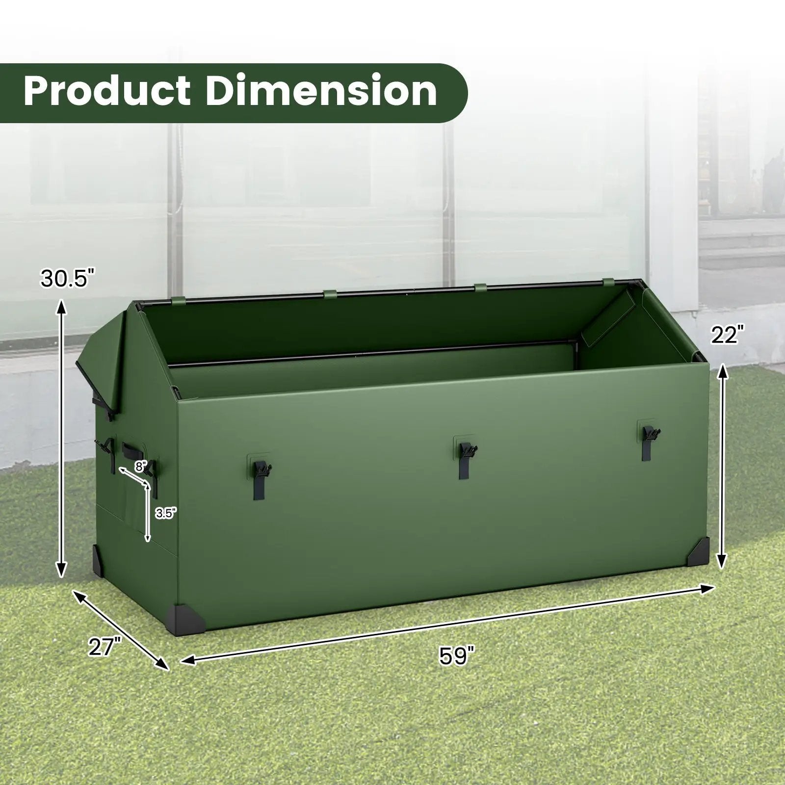 Waterproof Outdoor Storage Box with Ventilated Window Adjustable Snap-Green by DirectDeals