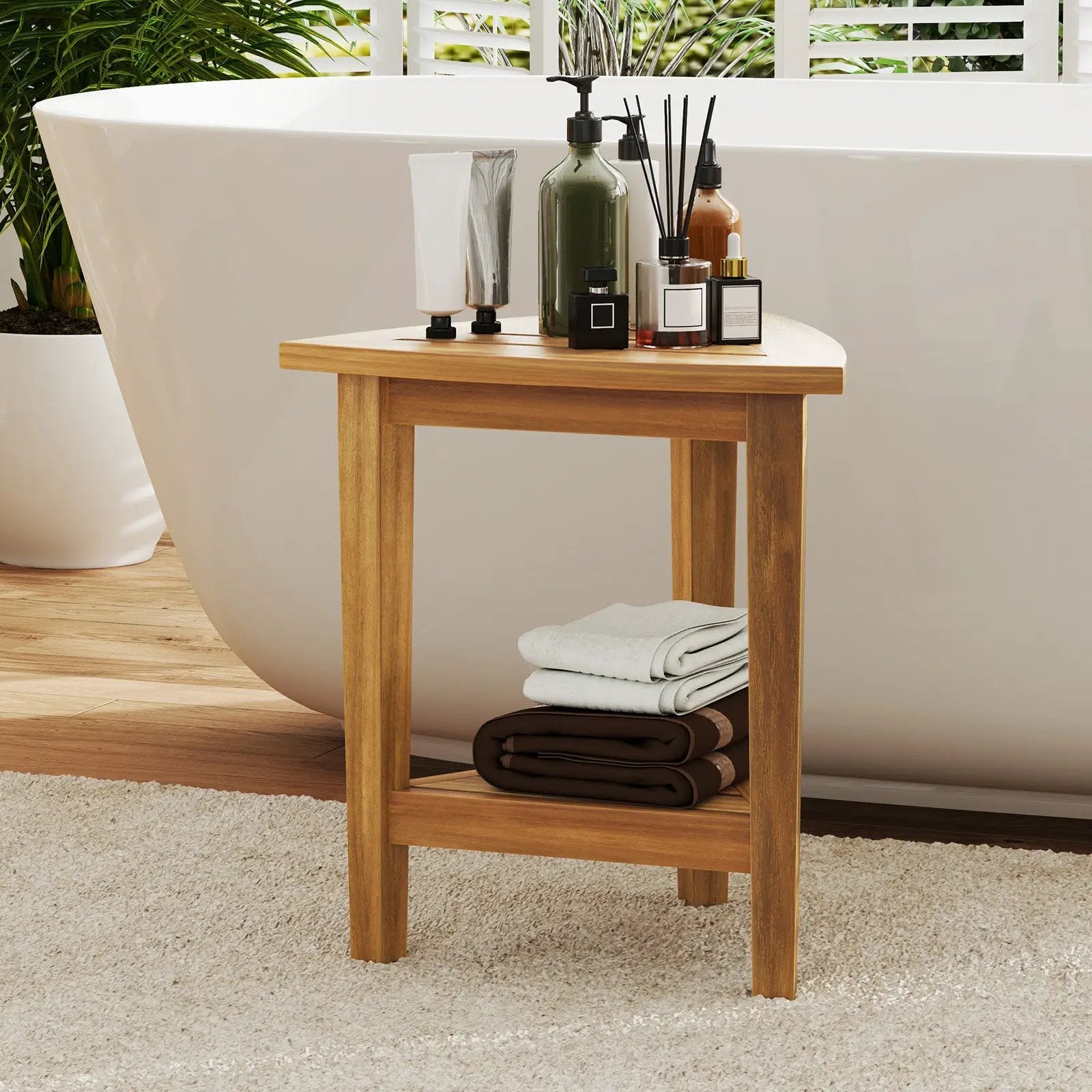 18 Inches Waterproof Shower Stool with Storage Shelf by DirectDeals