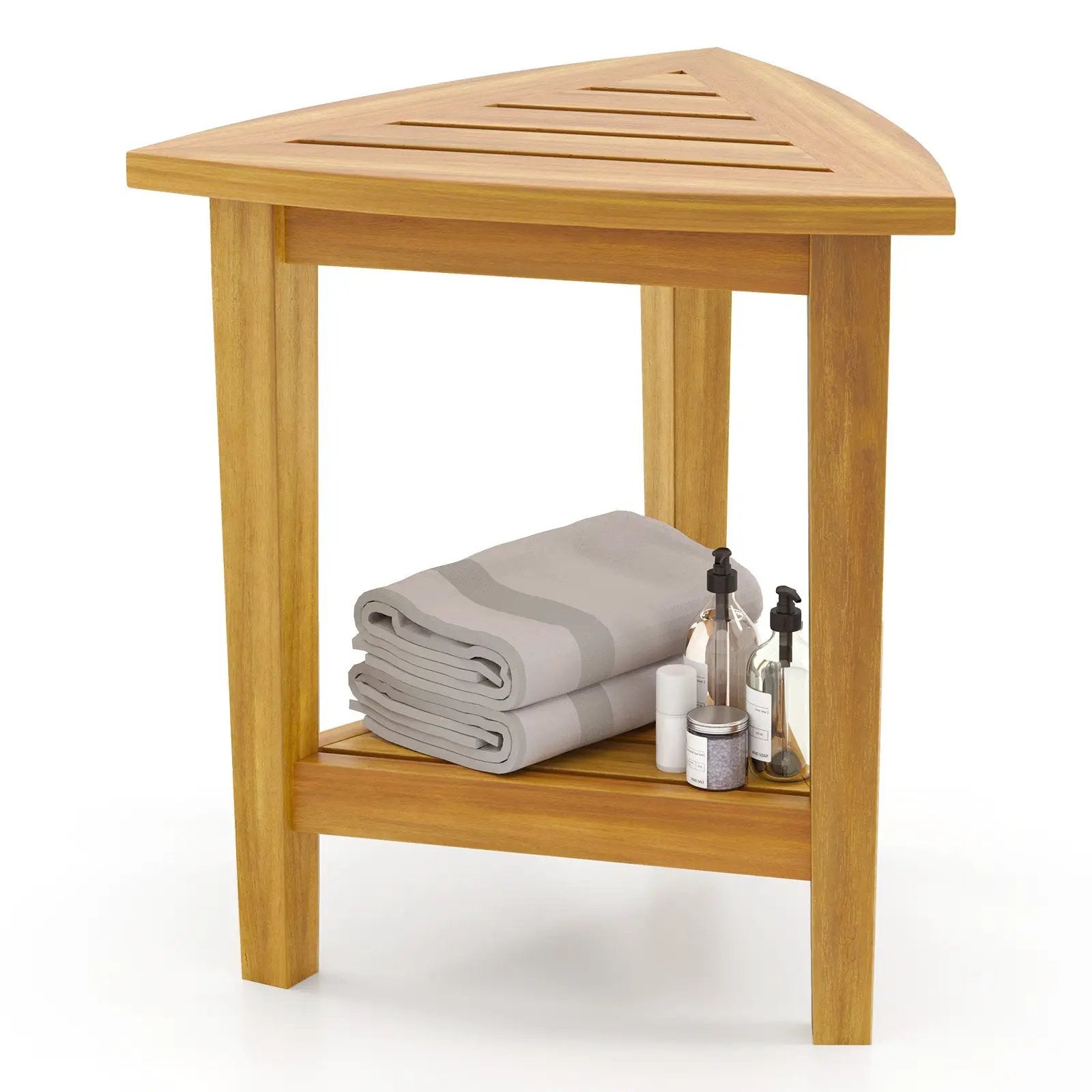 18 Inches Waterproof Shower Stool with Storage Shelf by DirectDeals