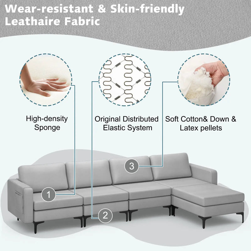 Modular L-shaped Sectional Sofa with Reversible Ottoman and 2 USB Ports by DirectDeals