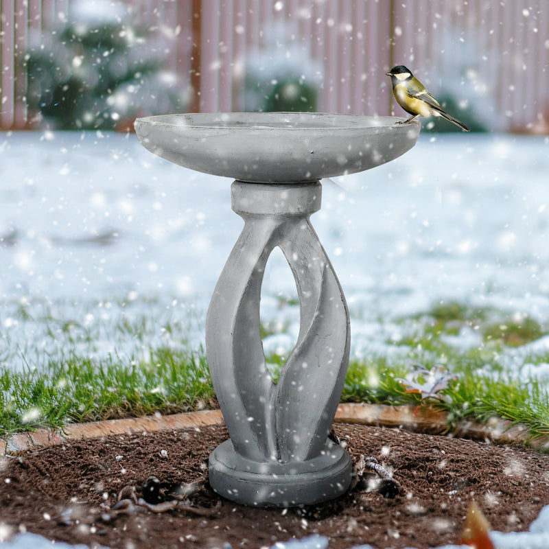 Concrete Bird Bath Contemporary Twin Cutout 22 Inch, photo 5 of 11