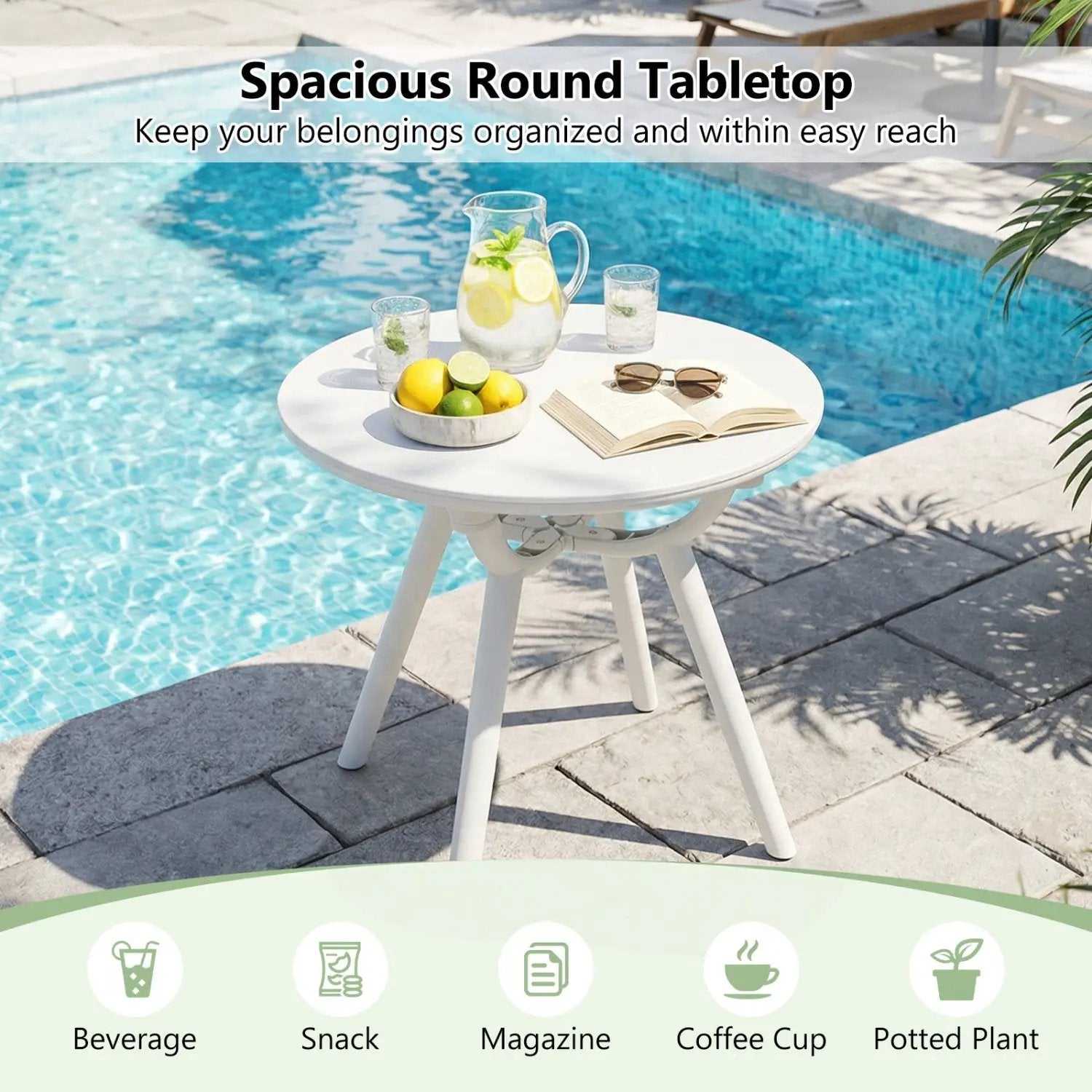 Weather-Resistant Circular Small End Table for Poolside and Balcony by DirectDeals