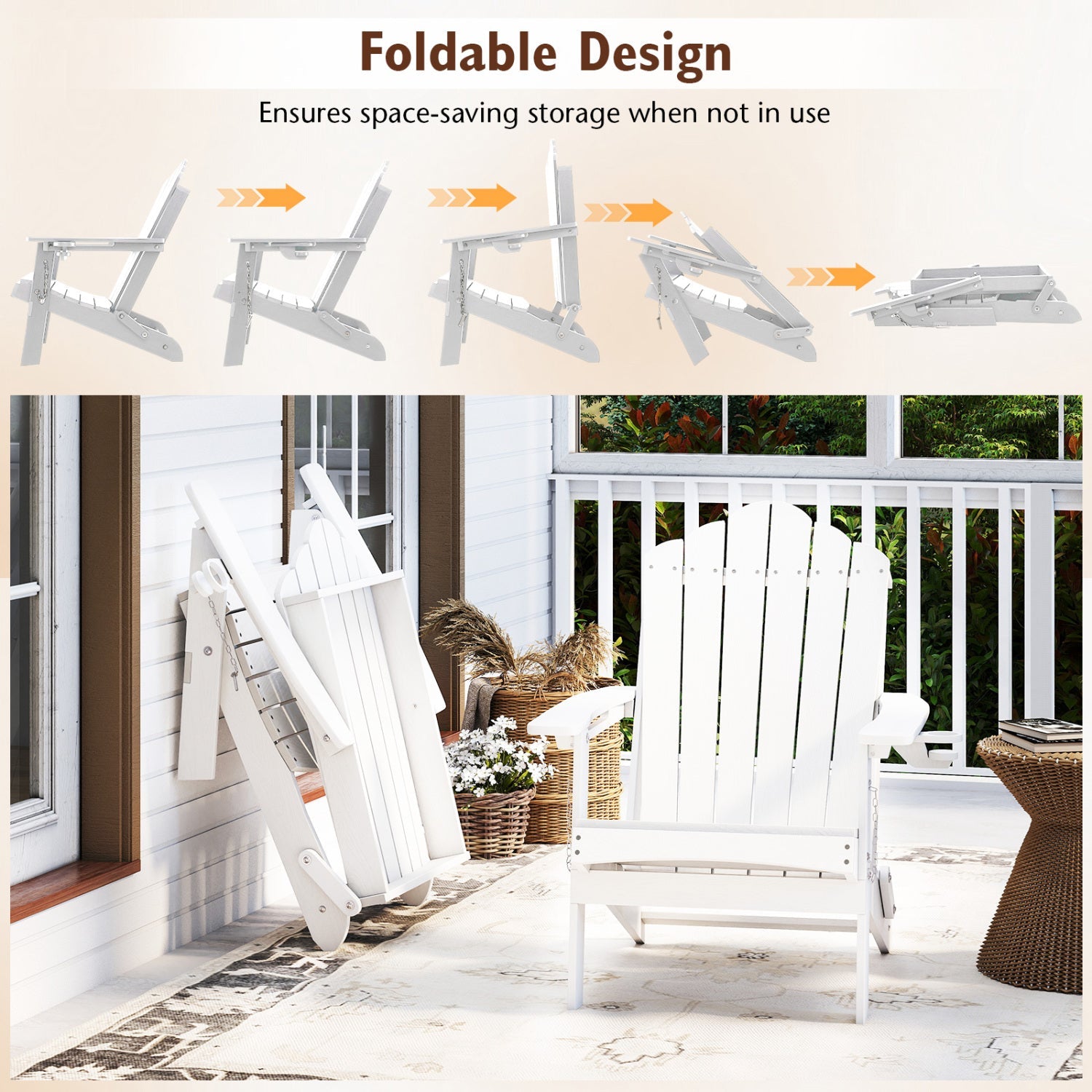 Folding Adirondack Chair with High Backrest - HDPE Weather Resistant by DirectDeals