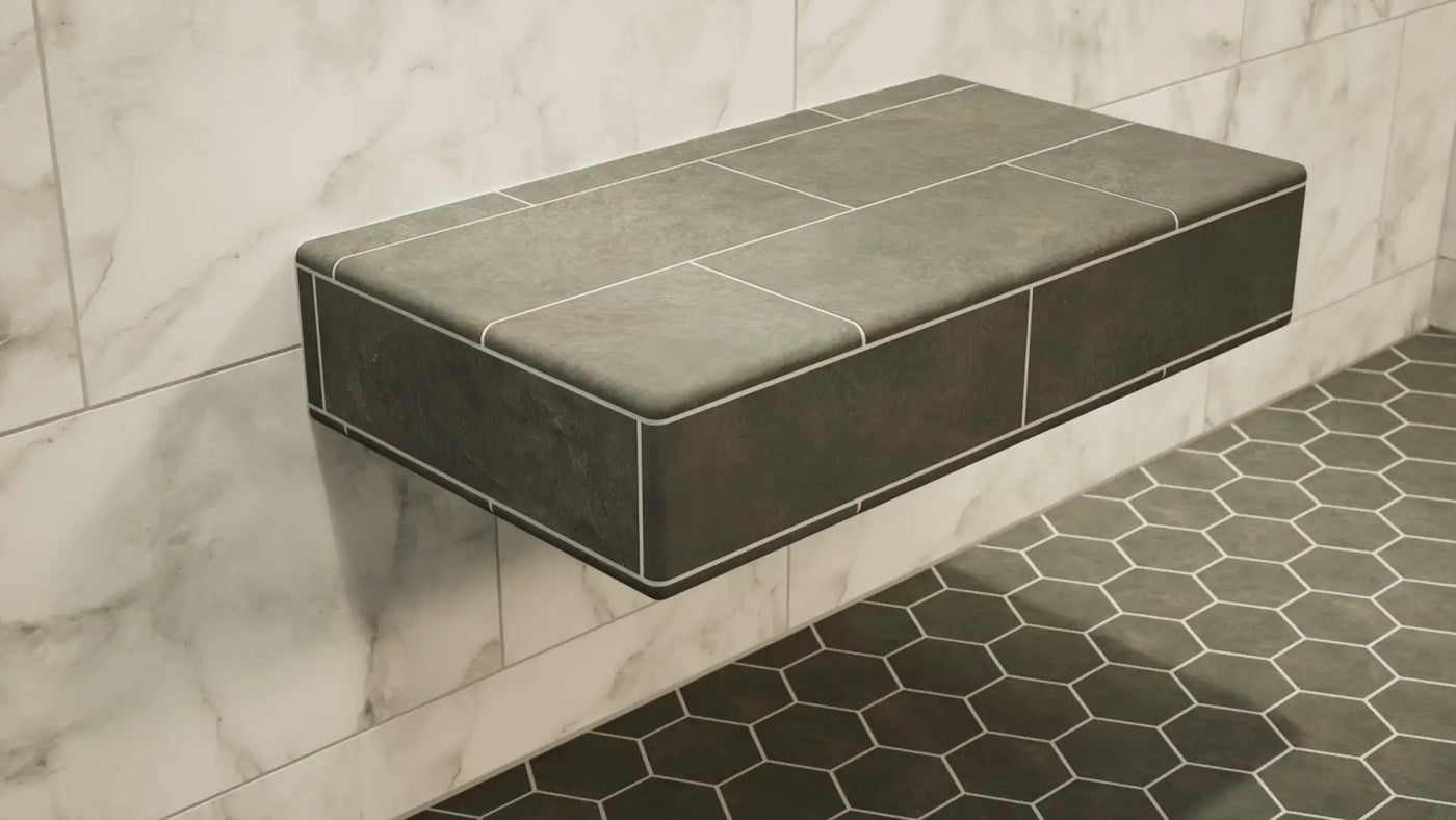 The Original Floating Shower Bench Kit­™ with Orange Waterproof Board & Original Shower Bench Bracket® by The Original Granite Bracket