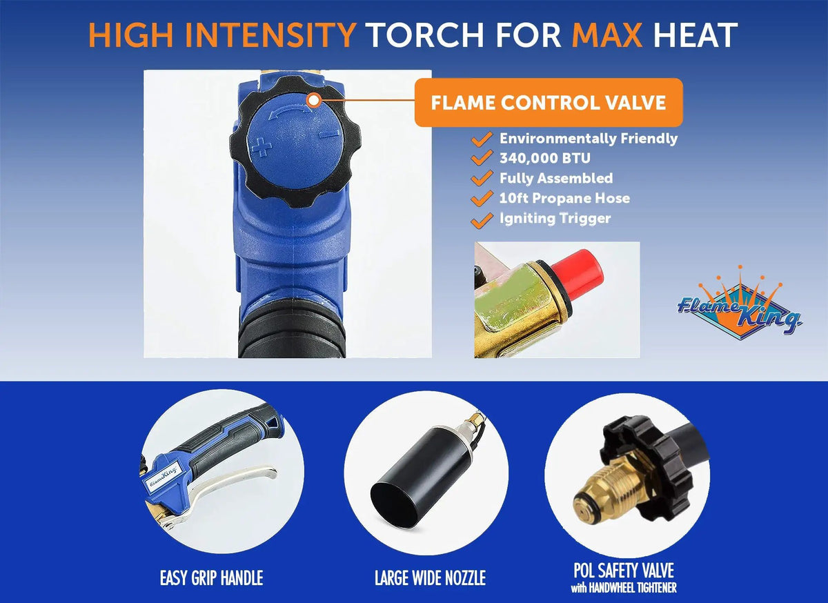 Flame King Auto Ignition Heavy Duty Propane Torch Weed Burner 340,000 BTU with Blast Trigger by Flame King Products