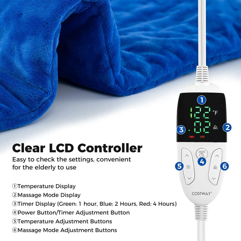 Weighted Heating Pad Electric Heated Pad with 2 Massagers Massaging Vibration by DirectDeals