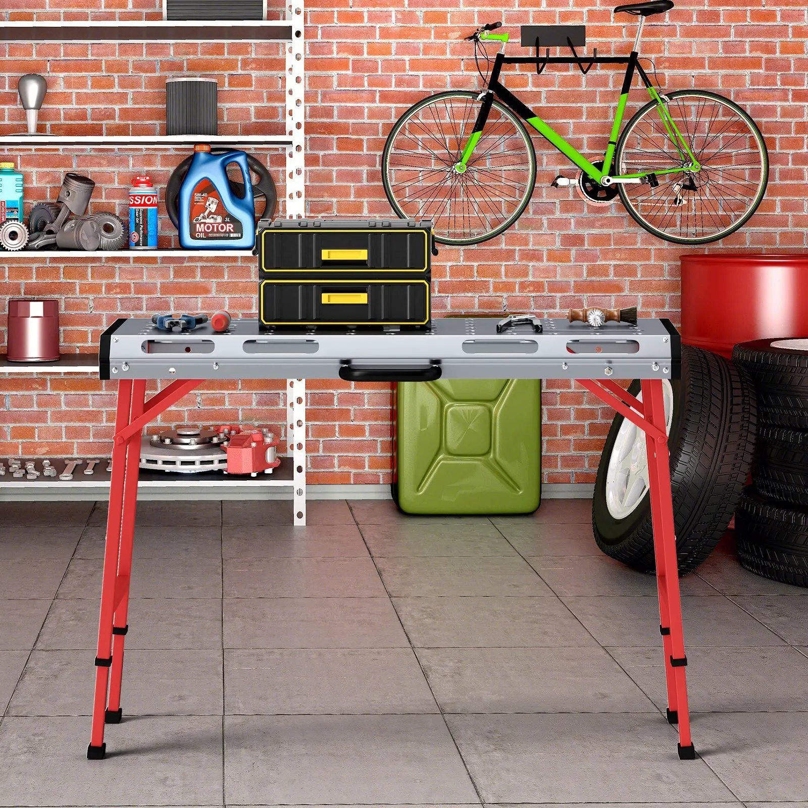 42 Inches x 21 Inches Welding Table with Adjustable Height and 2 Bar Clamps-Silver by DirectDeals