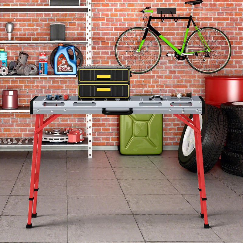 42 Inches x 21 Inches Welding Table with Adjustable Height and 2 Bar Clamps-Silver by DirectDeals
