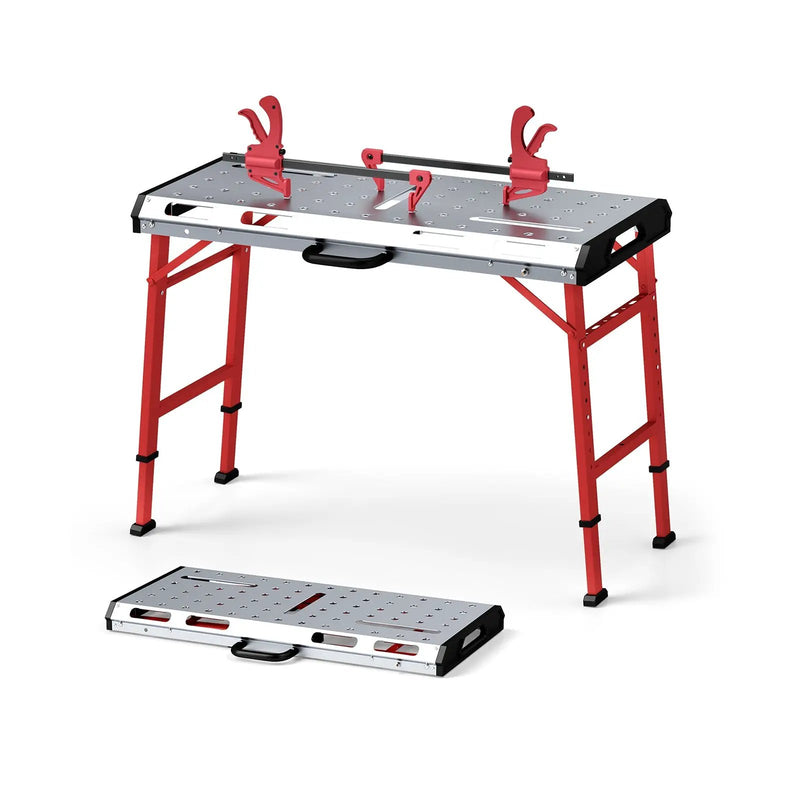 42 Inches x 21 Inches Welding Table with Adjustable Height and 2 Bar Clamps-Silver by DirectDeals