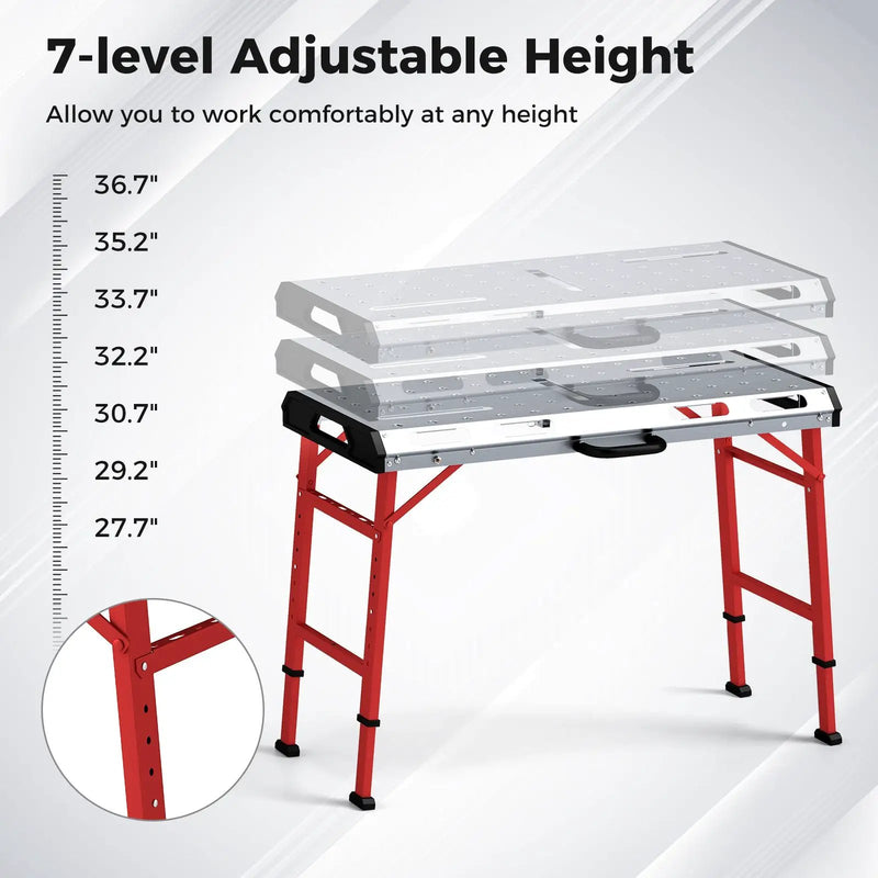 42 Inches x 21 Inches Welding Table with Adjustable Height and 2 Bar Clamps-Silver by DirectDeals