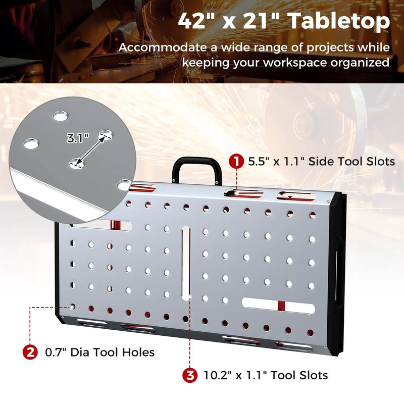 42 Inches x 21 Inches Welding Table with Adjustable Height and 2 Bar Clamps-Silver by DirectDeals