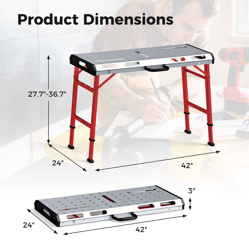 42 Inches x 21 Inches Welding Table with Adjustable Height and 2 Bar Clamps-Silver by DirectDeals