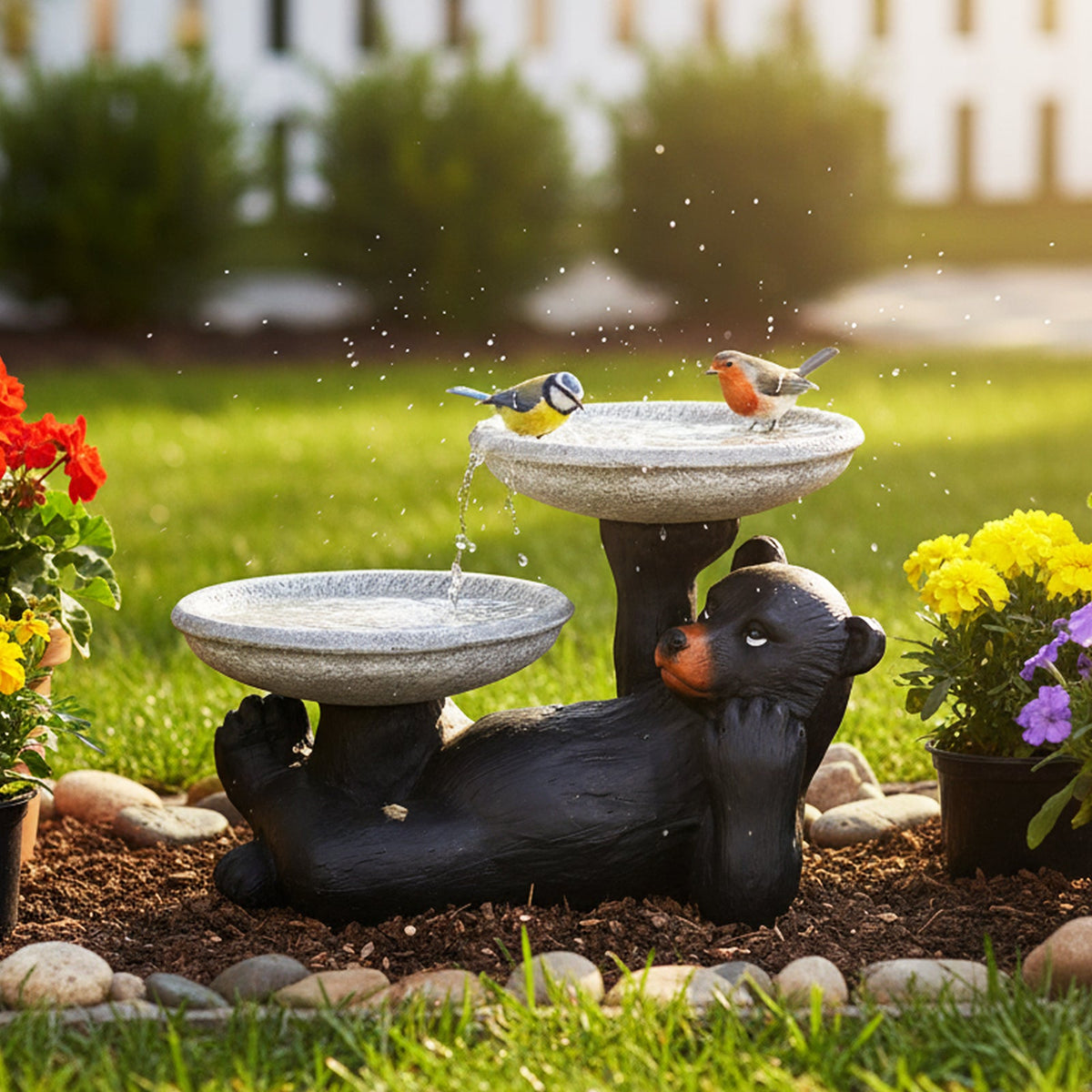 Concrete Bird Feeder with Bird Bath Bear 15 Inch, photo 2 of 7
