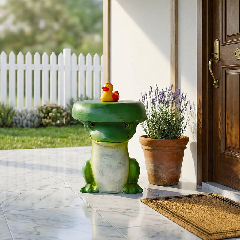 Concrete Garden Stool Frog Lily Pad Seat 15 Inch, photo 7 of 9