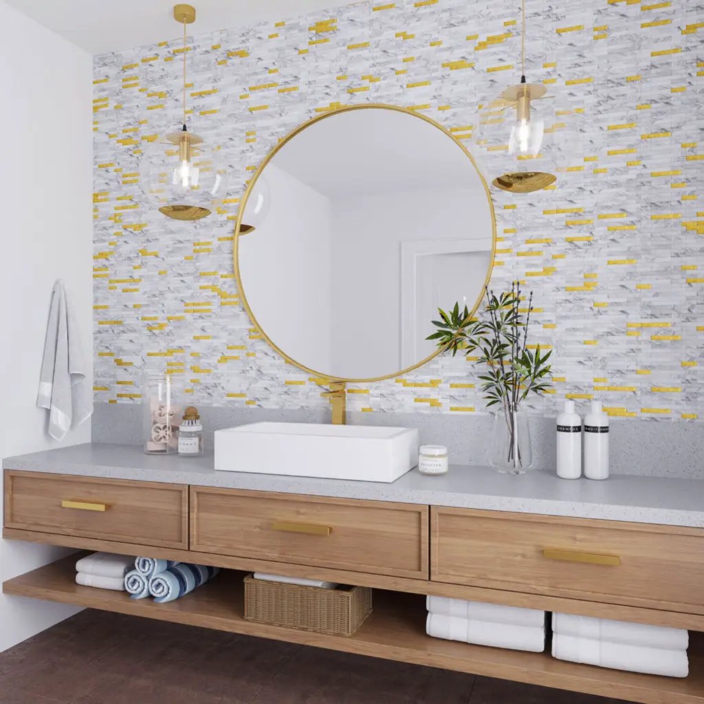 White Gold 10x12 Polished Brick PVC Peel & Stick Tile (10 pack, 9.26 sq ft/case) by Apollo Tile