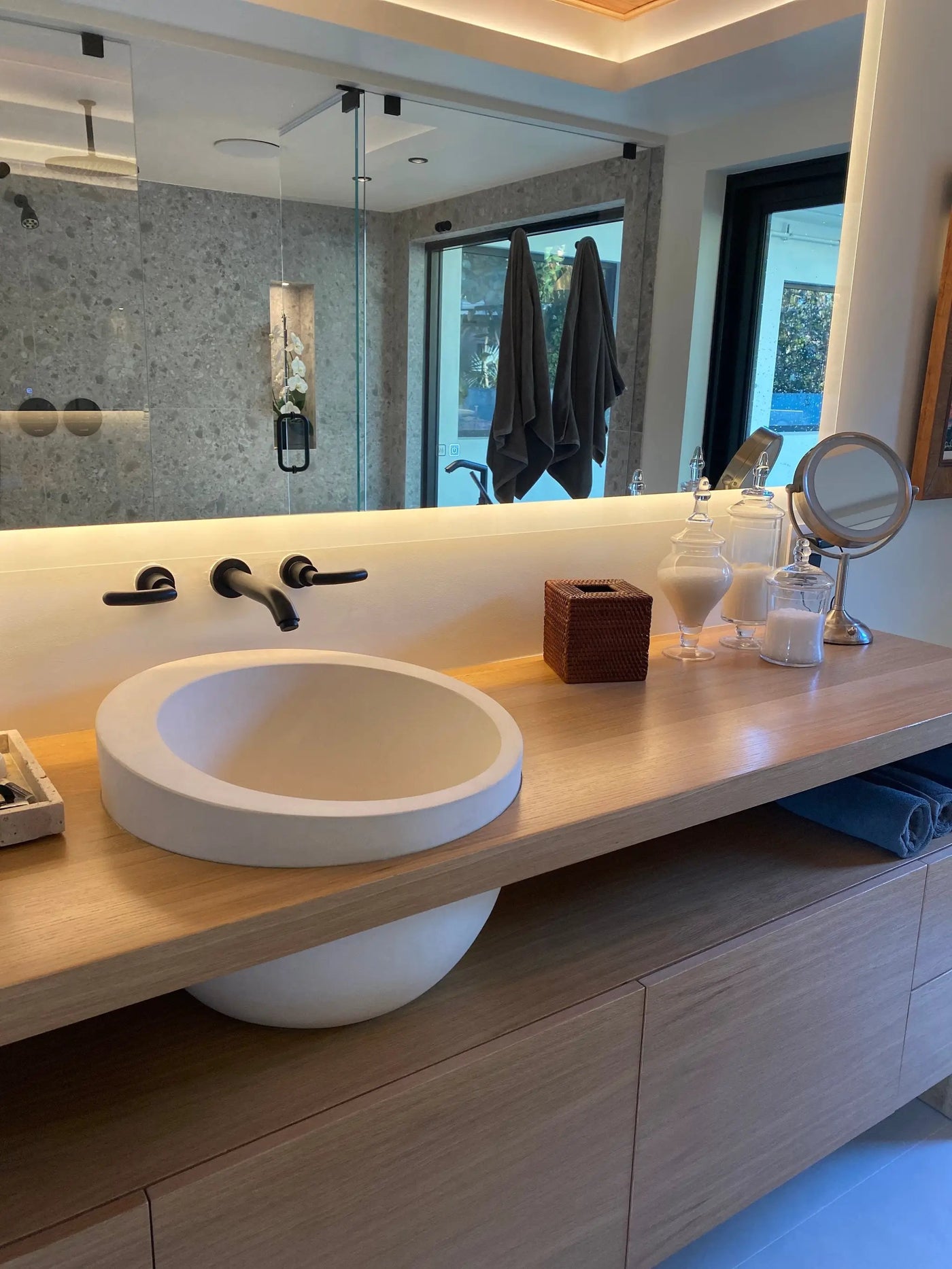 White Fossil Limestone Natural Stone Vessel Sink - Sloped Rim by GobekDesign