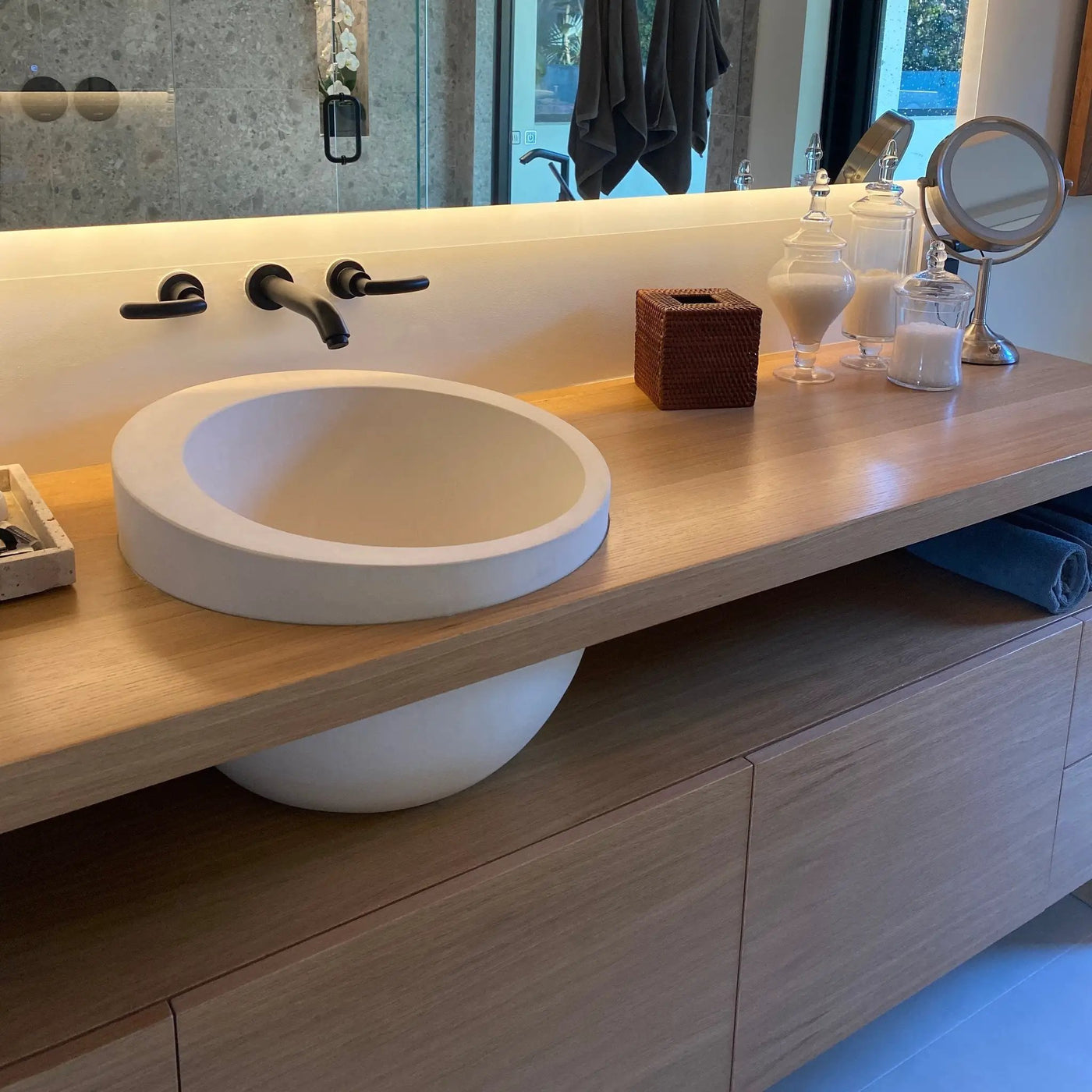 White Fossil Limestone Natural Stone Vessel Sink - Sloped Rim by GobekDesign