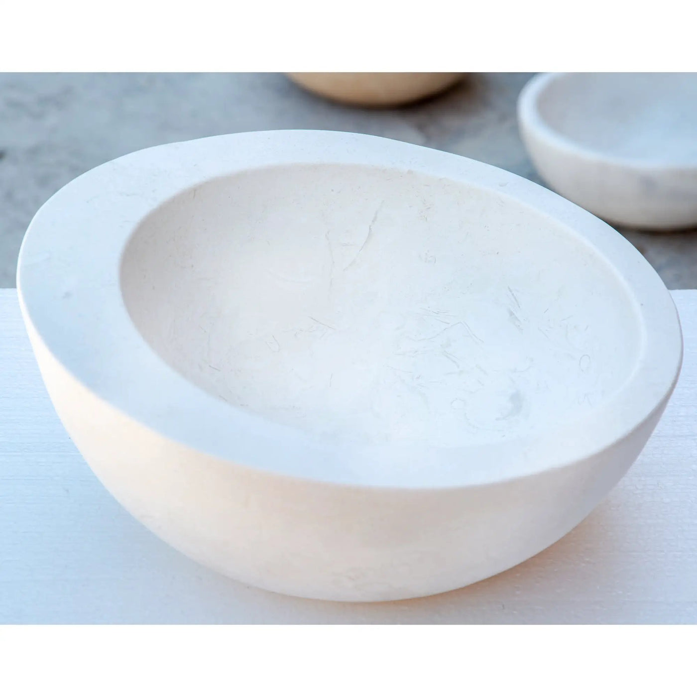 White Fossil Limestone Natural Stone Vessel Sink - Sloped Rim by GobekDesign