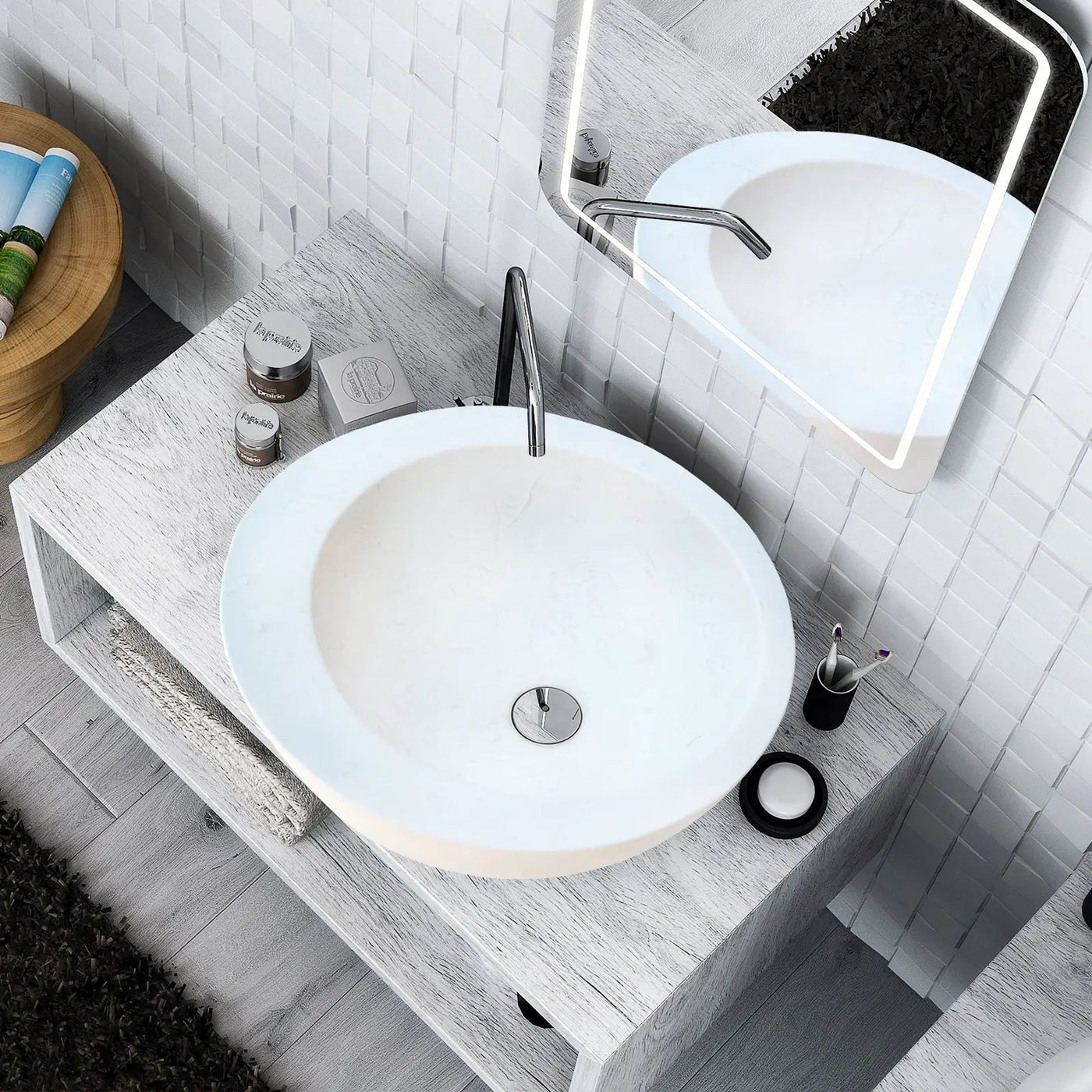 White Fossil Limestone Natural Stone Vessel Sink - Sloped Rim by GobekDesign