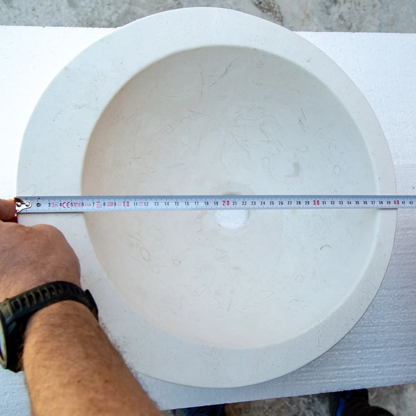 White Fossil Limestone Natural Stone Vessel Sink - Sloped Rim by GobekDesign