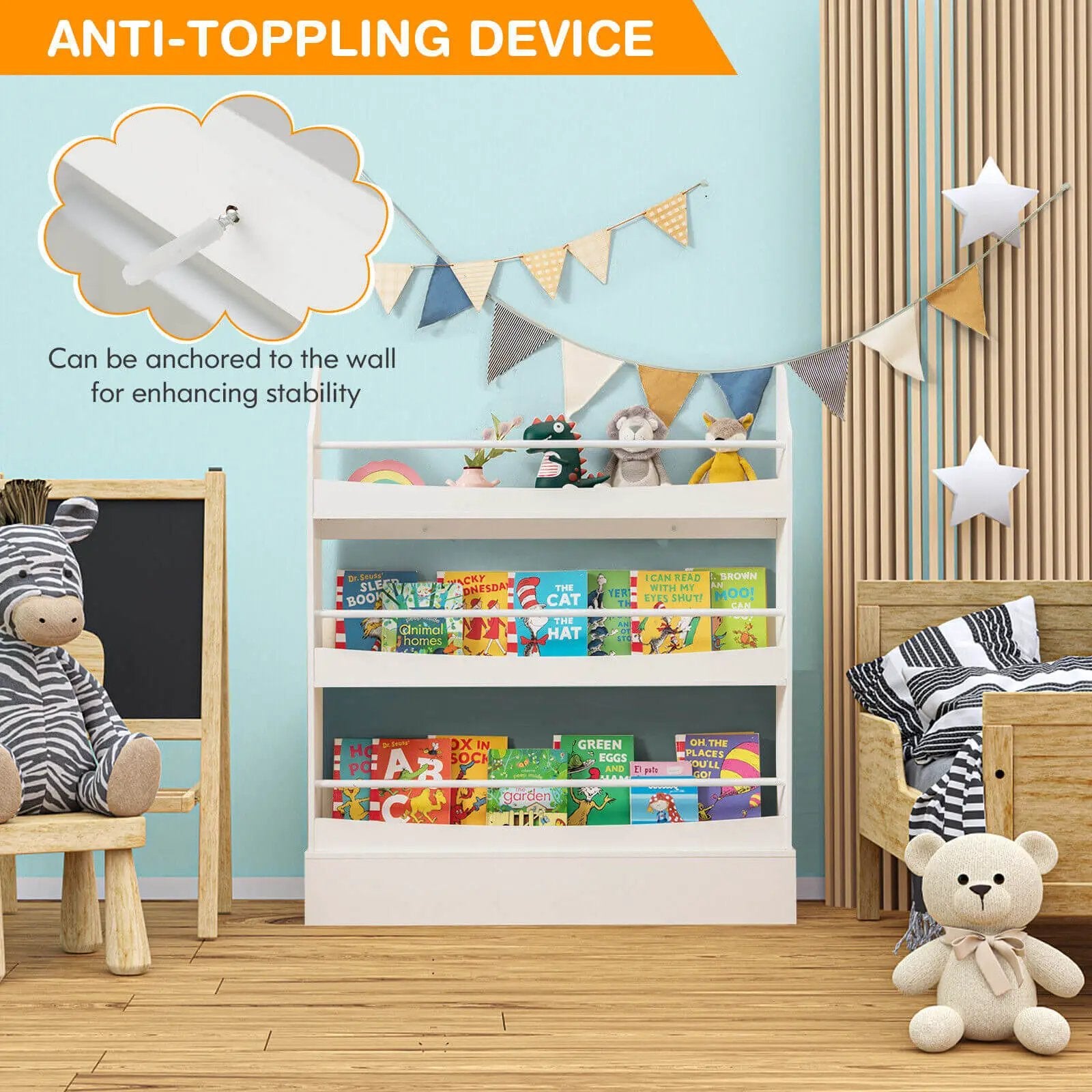 3-Tier Bookshelf with 2 Anti-Tipping Kits for Books and Magazines by DirectDeals