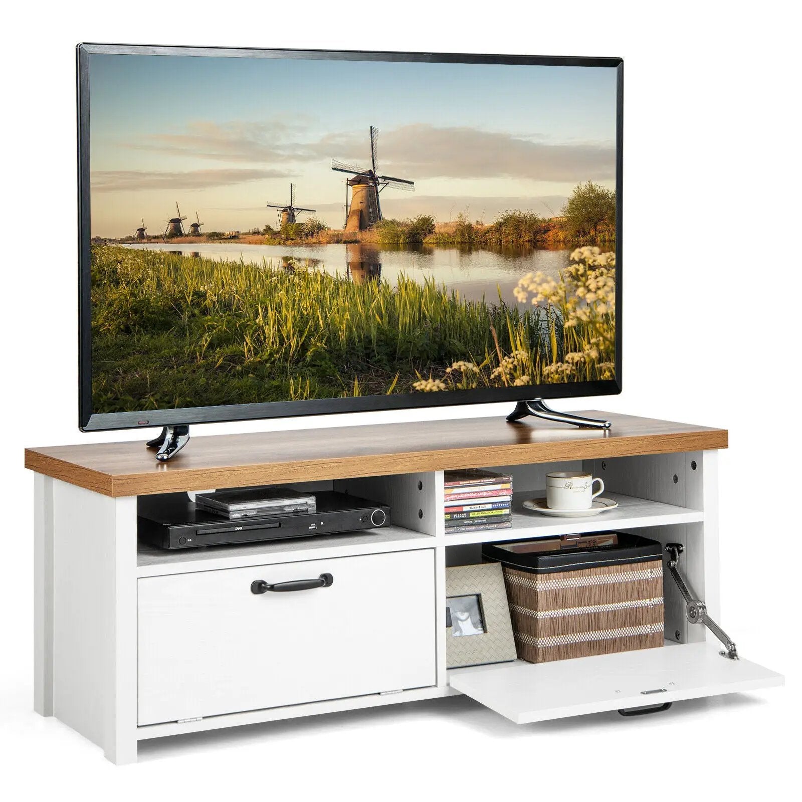 41.5 Inch Modern TV Stand with 2 Cabinets for TVs up to 48 Inch-White by DirectDeals