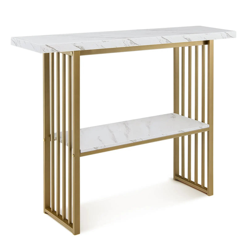 48 Inch 2-Tier Console Table with Gold Finished Frame-White by DirectDeals