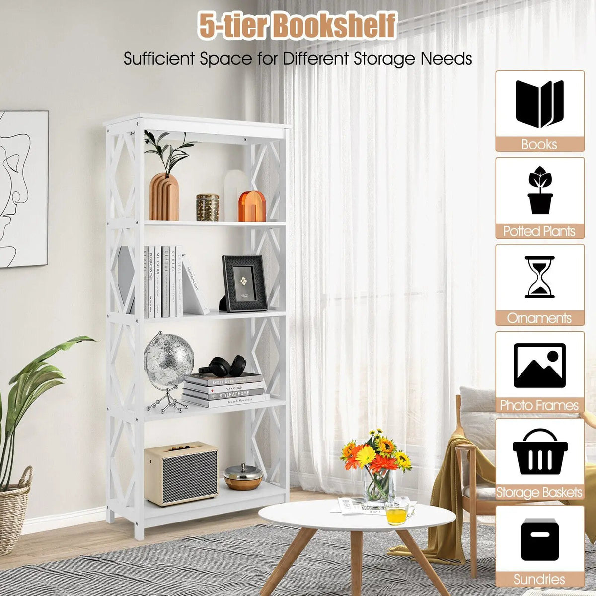5-Tier Modern Freestanding Bookcase with Open Shelves, photo 12 of 16