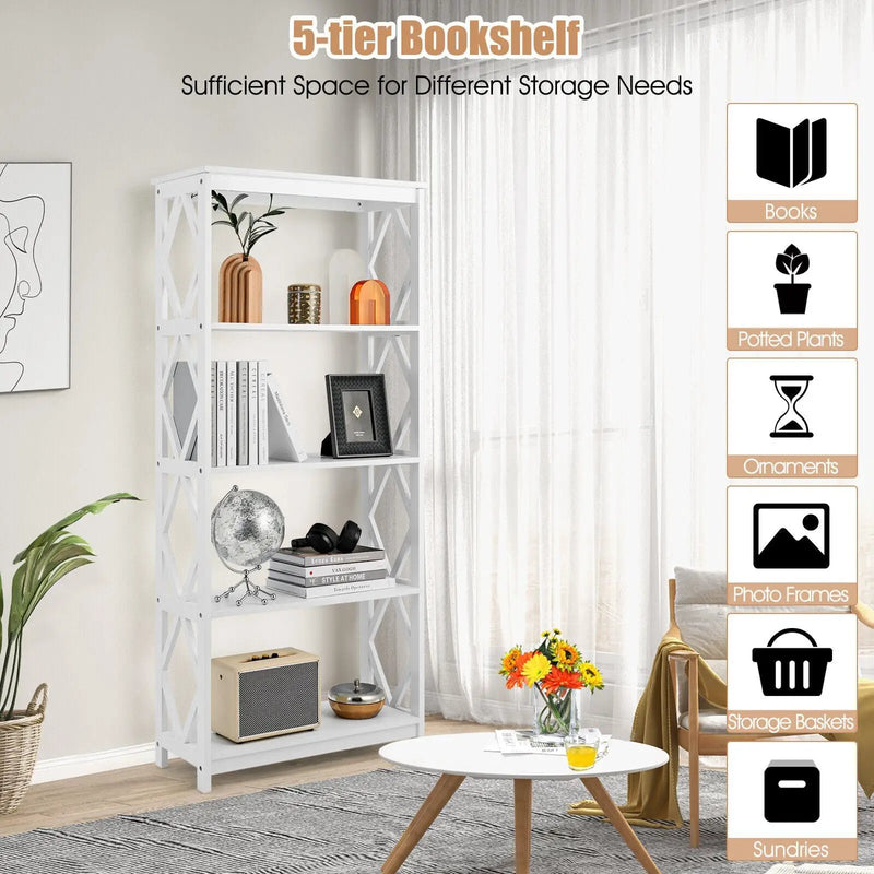 5-Tier Modern Freestanding Bookcase with Open Shelves by DirectDeals
