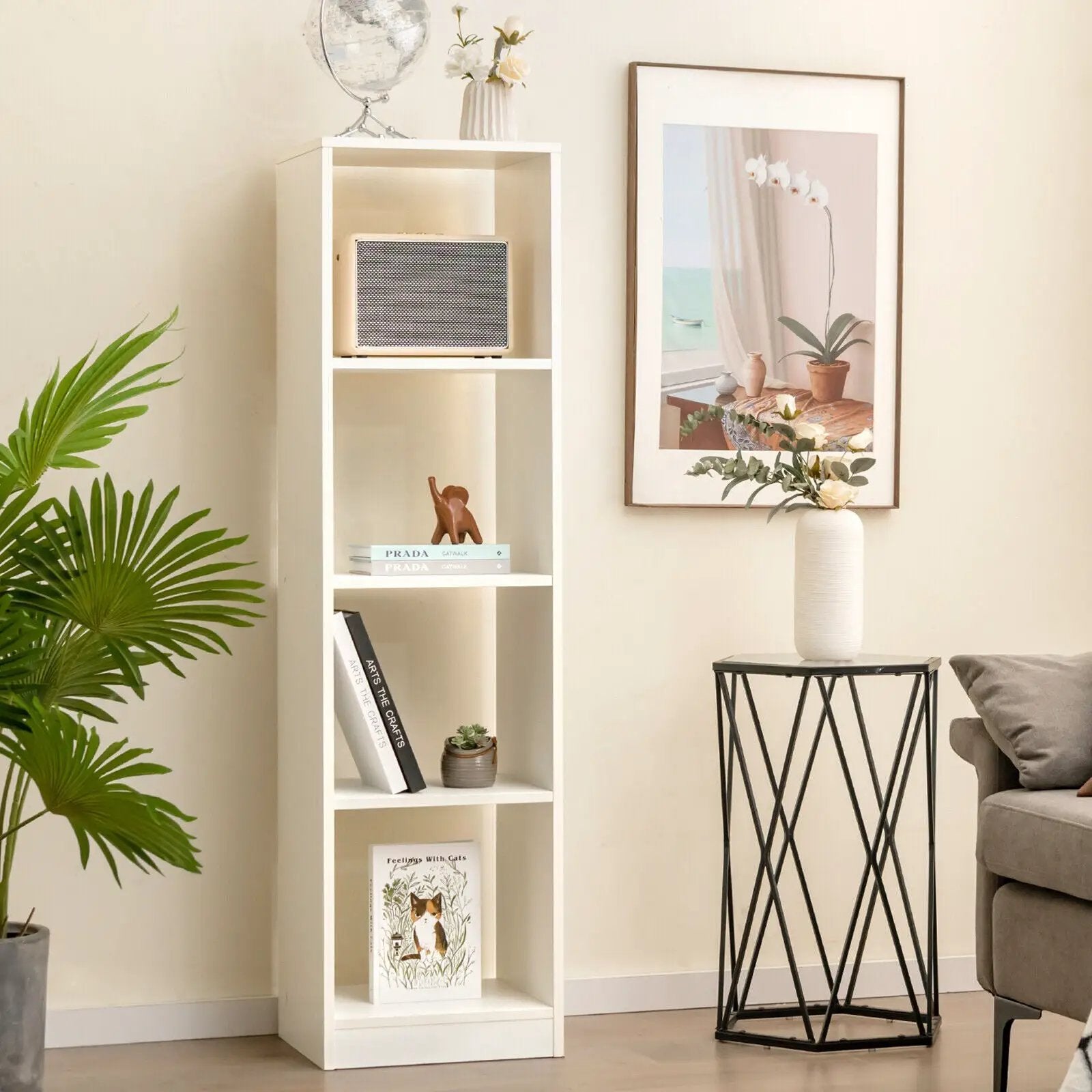 5 Tiers 4-Cube Narrow Bookshelf with 4 Anti-Tipping Kits by DirectDeals