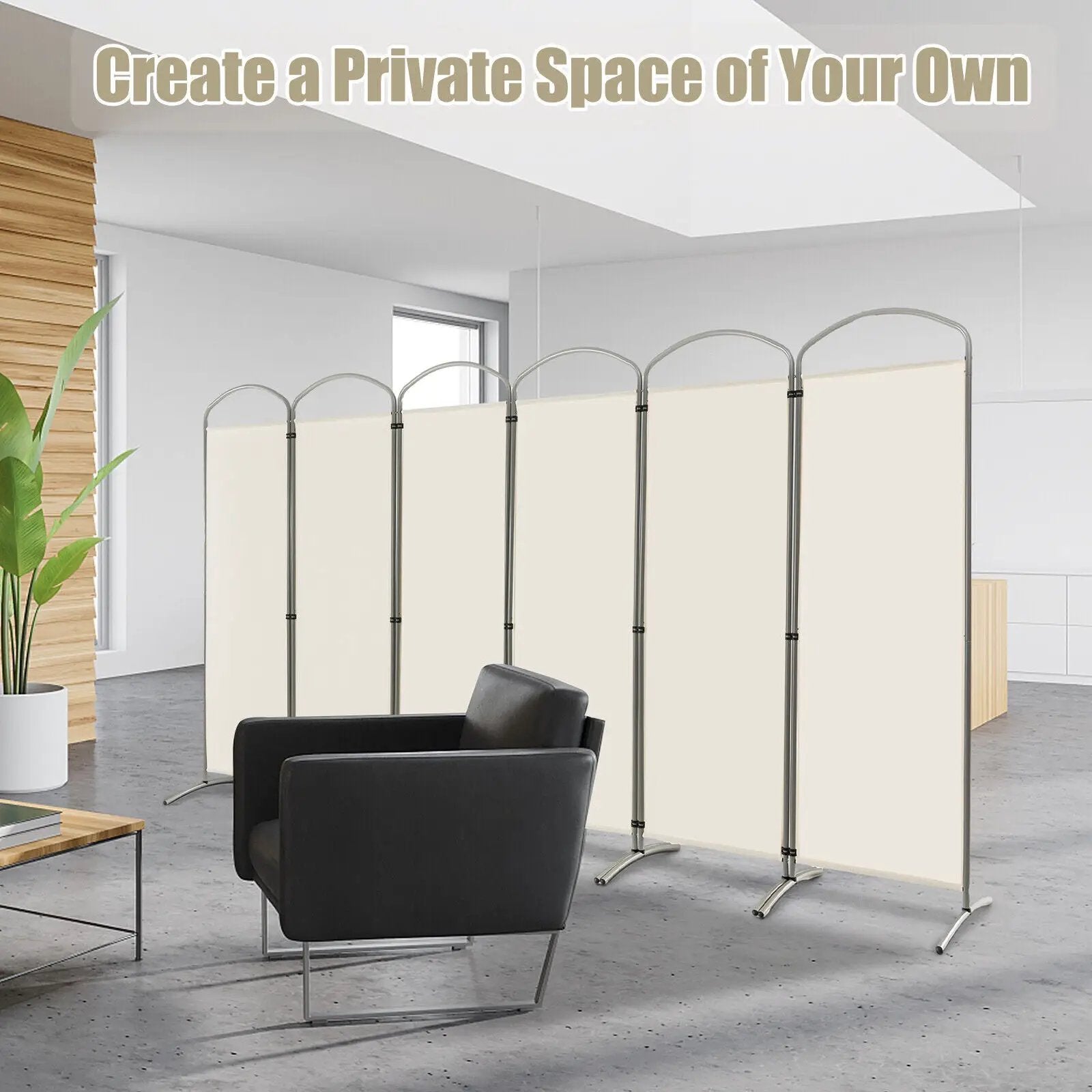 6 Feet 6-Panels Freestanding Folding Privacy Screen-White by DirectDeals