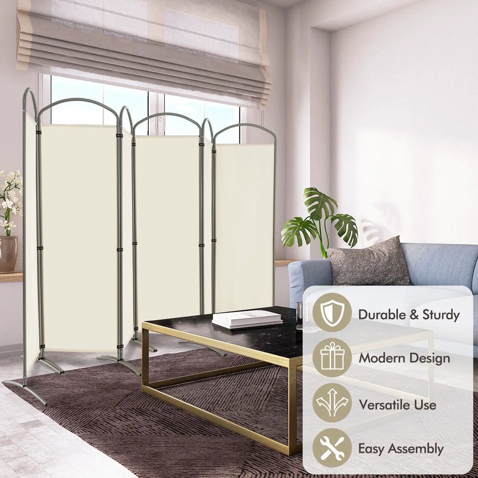 6 Feet 6-Panels Freestanding Folding Privacy Screen-White by DirectDeals
