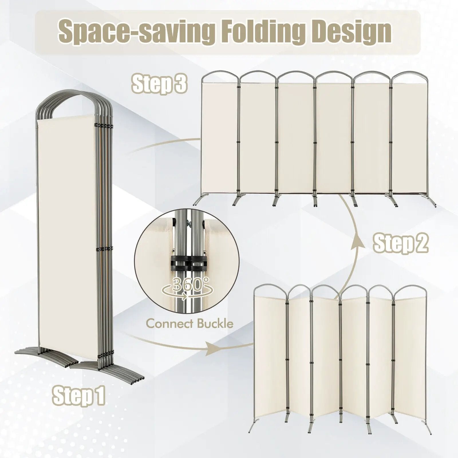 6 Feet 6-Panels Freestanding Folding Privacy Screen-White by DirectDeals