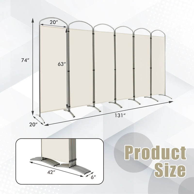 6 Feet 6-Panels Freestanding Folding Privacy Screen-White by DirectDeals