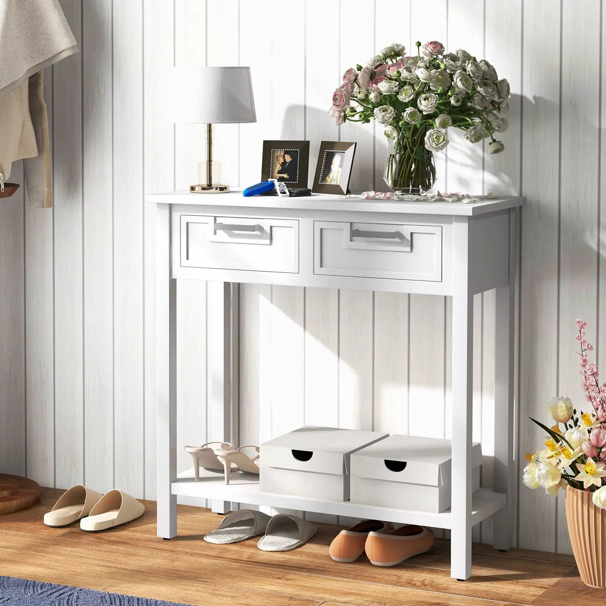 Narrow Console Table with Drawers and Open Storage Shelf, photo 14 of 24