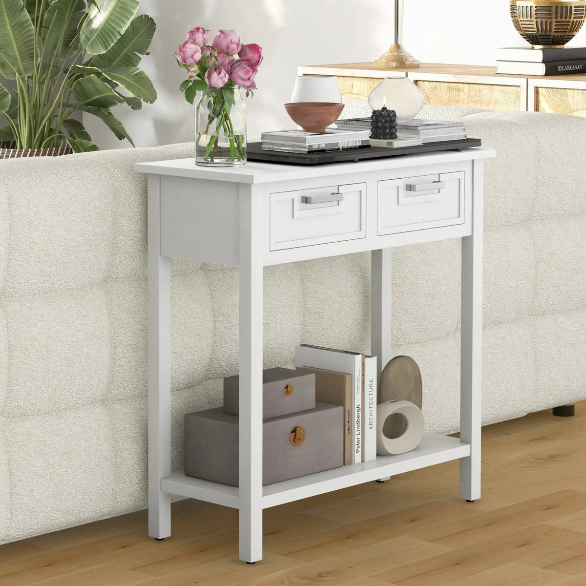 Narrow Console Table with Drawers and Open Storage Shelf, photo 18 of 24