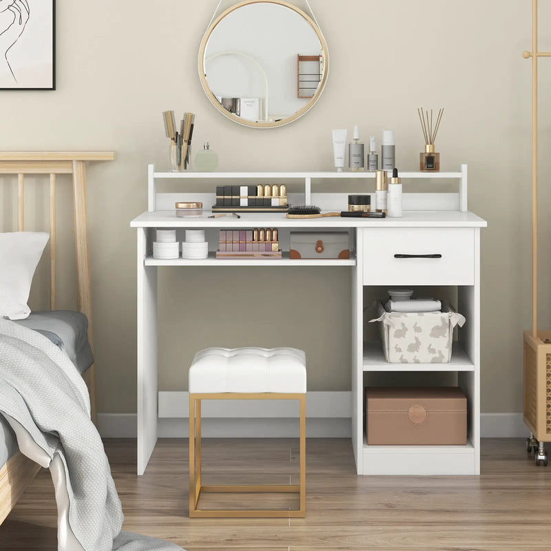 White Desk with Charging Station and Adjustable Shelf for Home Office-White by DirectDeals